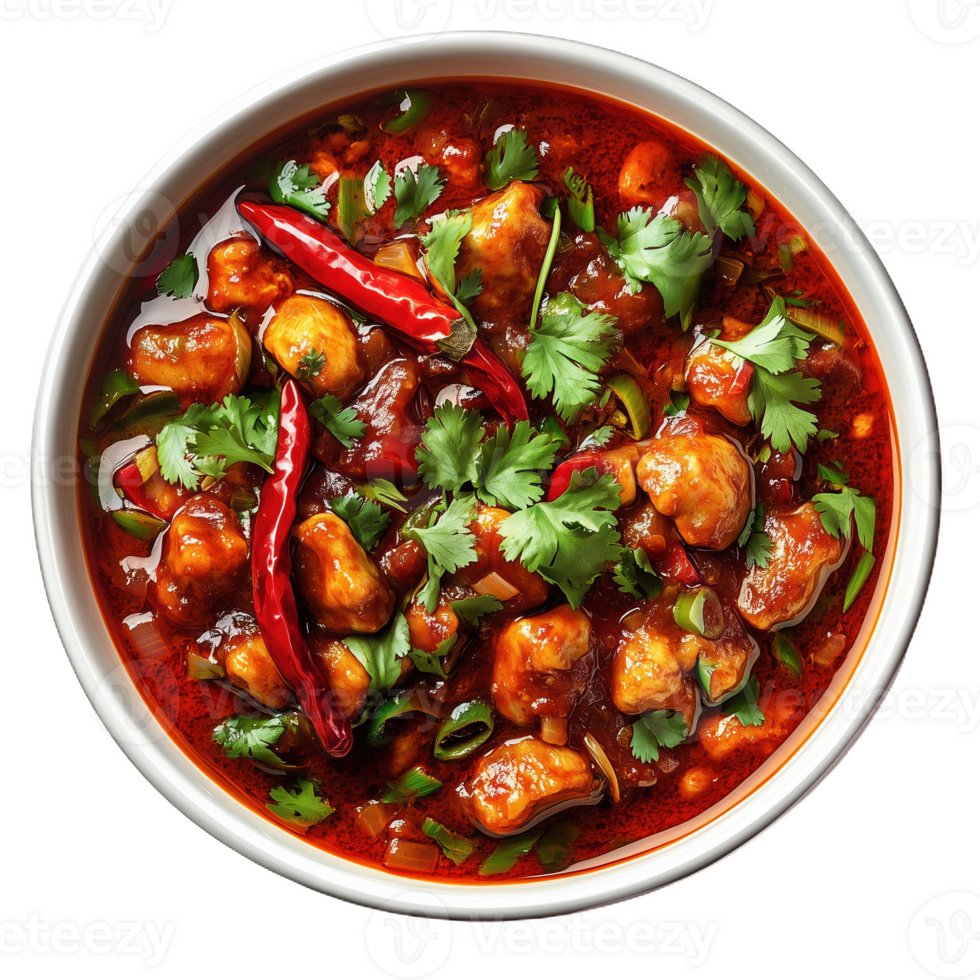 Delicious chile stew with chicken fresh herbs and vibrant spices png