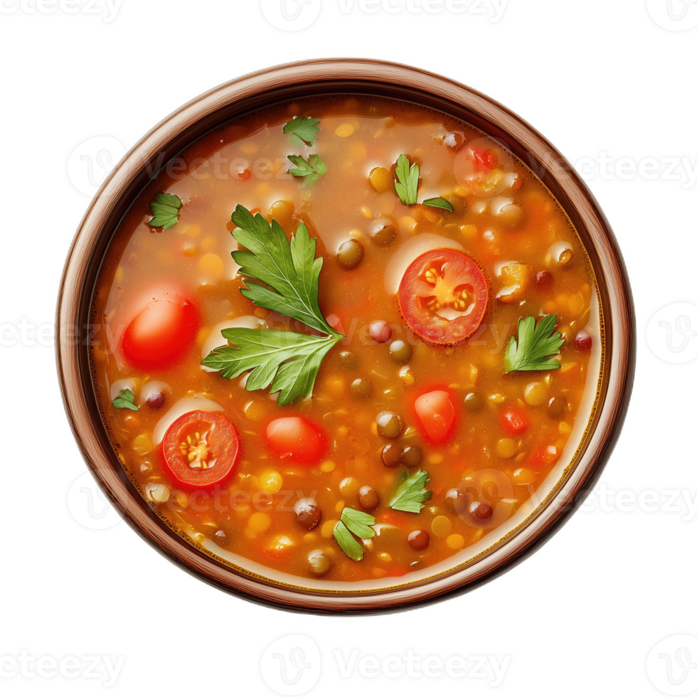 Delicious harira soup in a rustic bowl with fresh ingredients and vibrant colors png