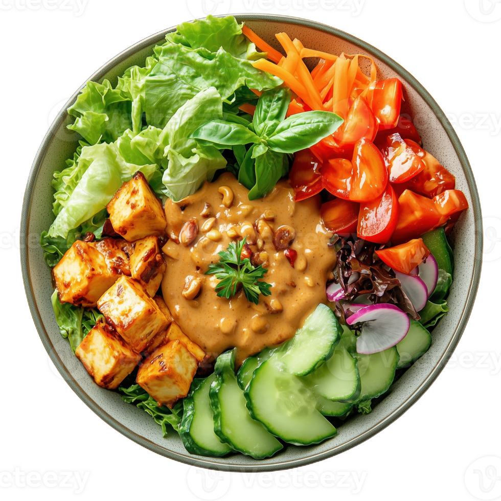 Gado gado served in a bowl with fresh vegetables and peanut sauce png