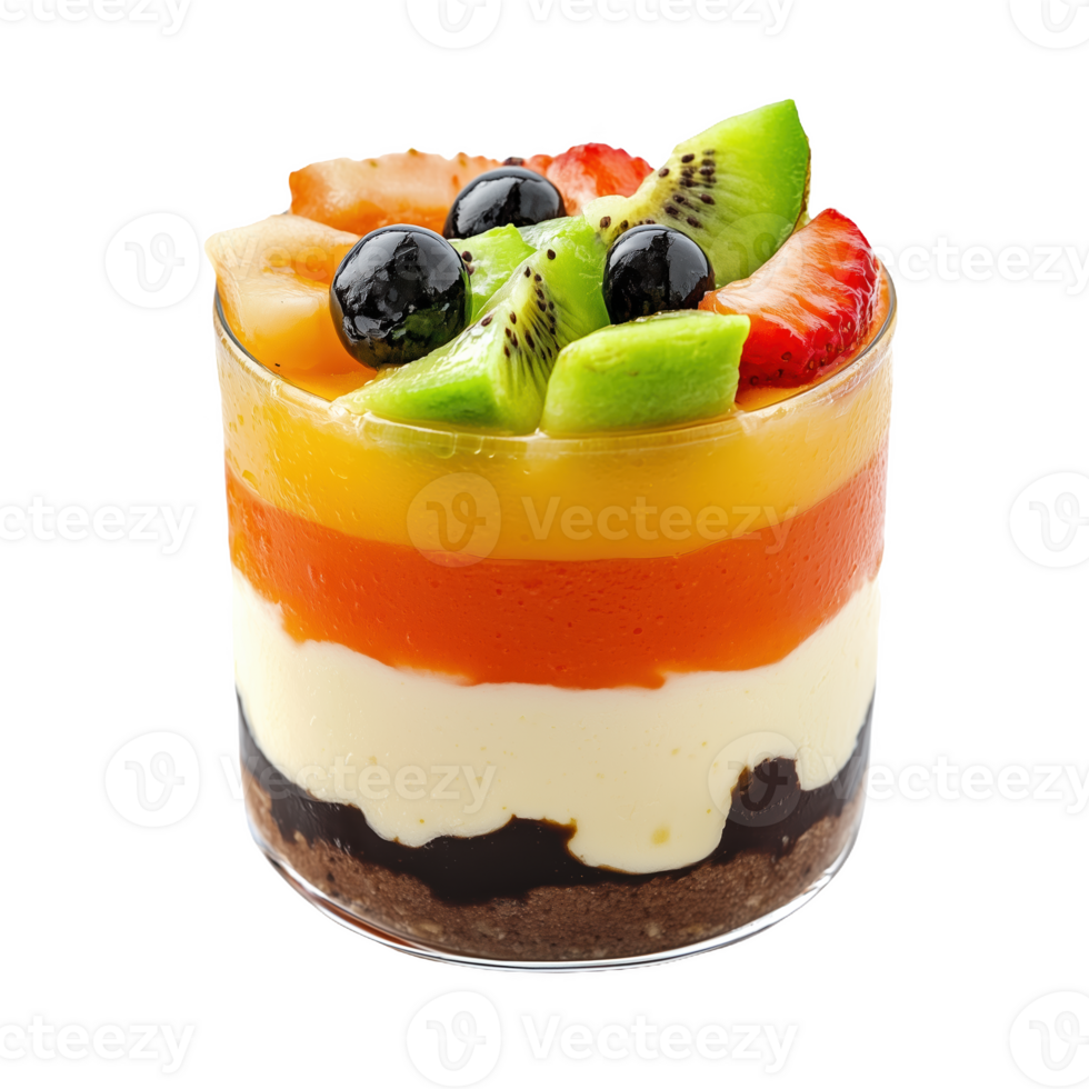 Delicious kuskoki with layers of fruit cream and chocolate displayed beautifully png