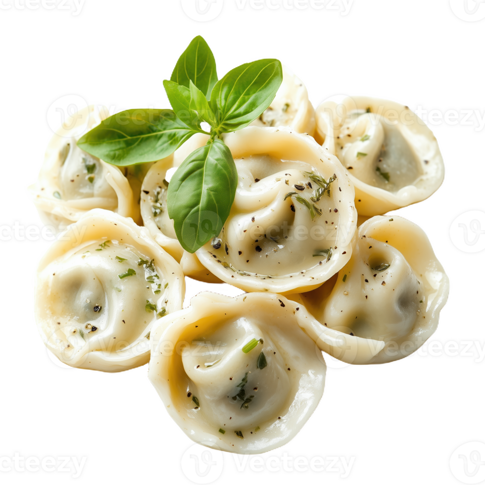 Delicious Russian pelmeni filled with savory meat and herbs served with garnish png