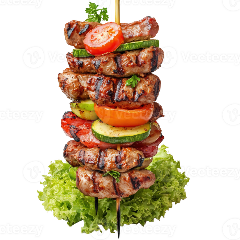 Delicious Turkish kebab with fresh vegetables served on a skewer for a tasty meal png