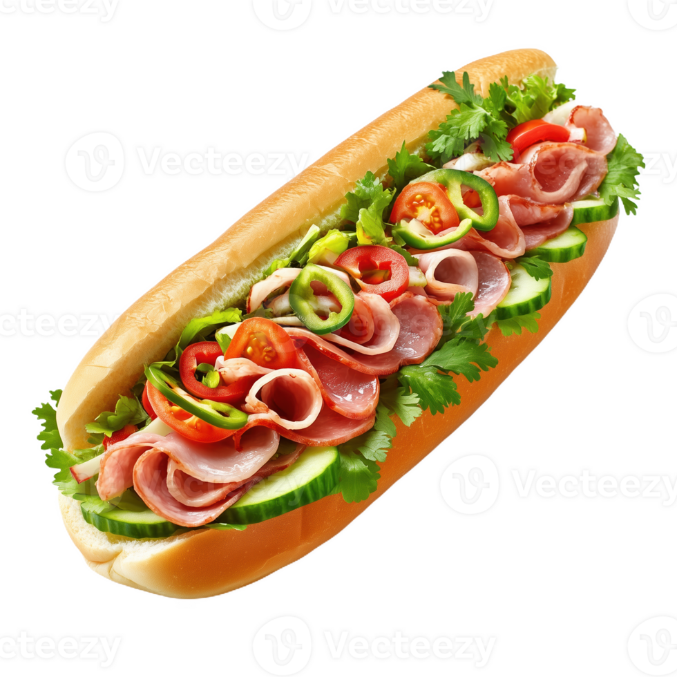 Experience the delicious layers of Banh Mi filled with fresh ingredients png