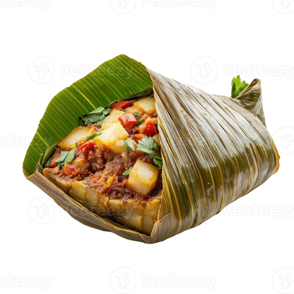 Detailed realistic representation of batas Papuan dish wrapped in banana leaves png