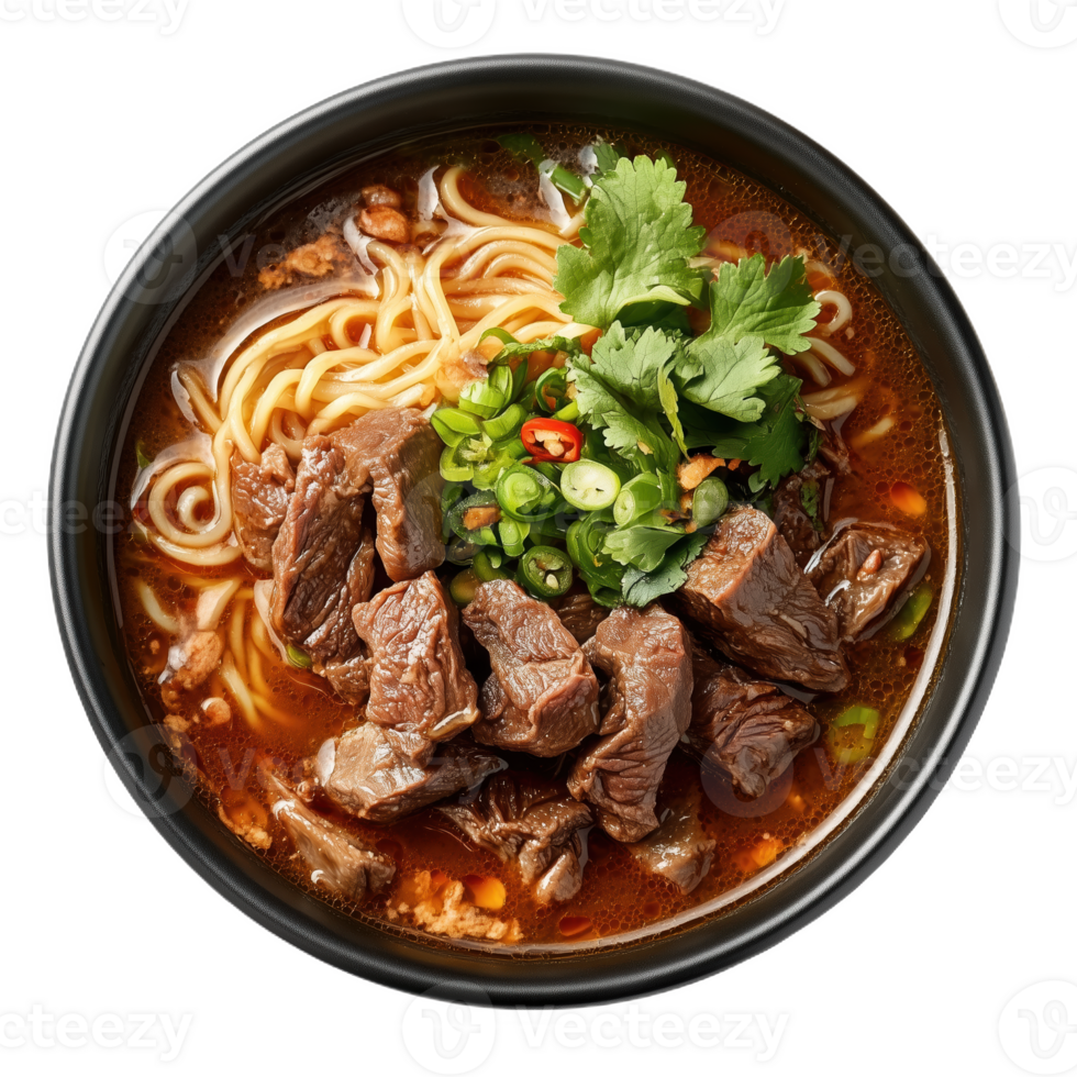 Delicious bun rendang with tender beef and fresh herbs in a rich broth png