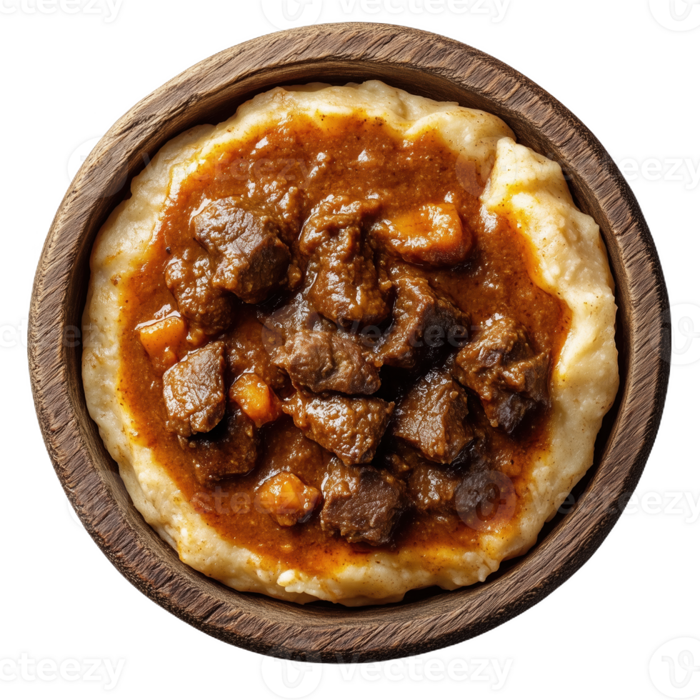 Savoring traditional Ethiopian dish with rich stew and flavorful base png
