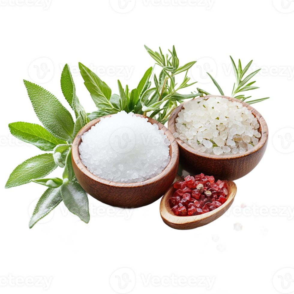 Discovering the flavors of salt dishes with herbs and spices on a rustic background png