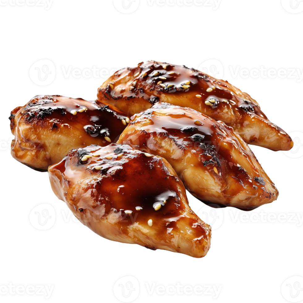 Delicious teriyaki chicken served with a glossy sauce and sesame seeds png