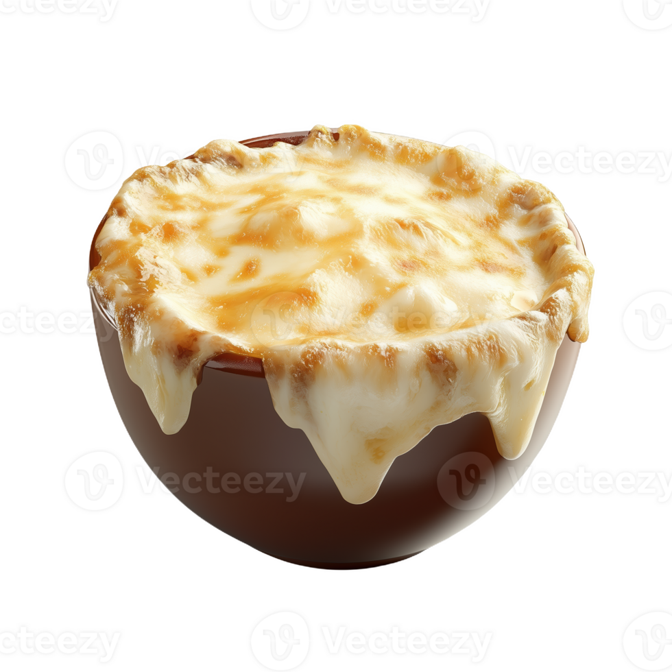 Delicious bowl of melted cheese with crispy topping served in a rustic setting png