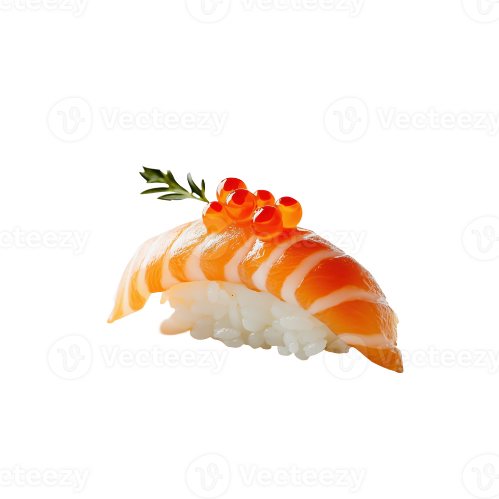 Delightful nigiri topped with salmon and roe presented on subtle background png