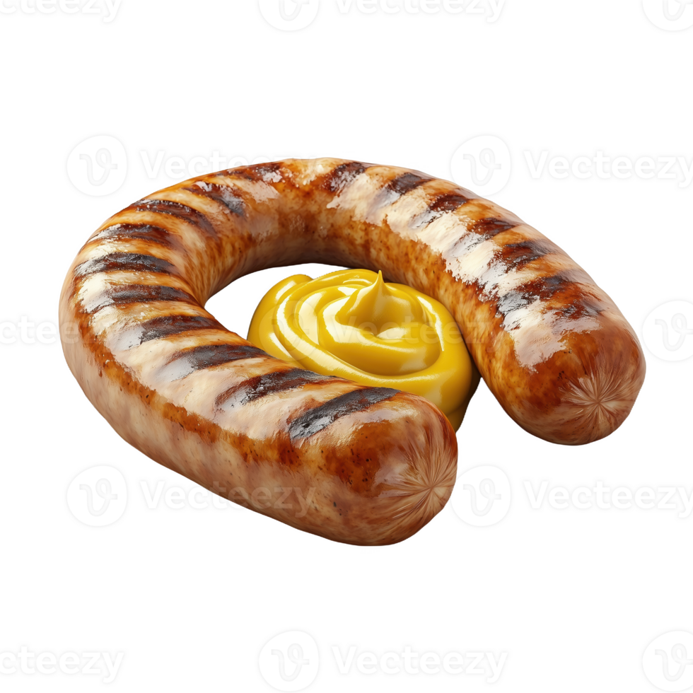Grilled sausage with mustard on a white background showcasing delicious barbecue flavors png