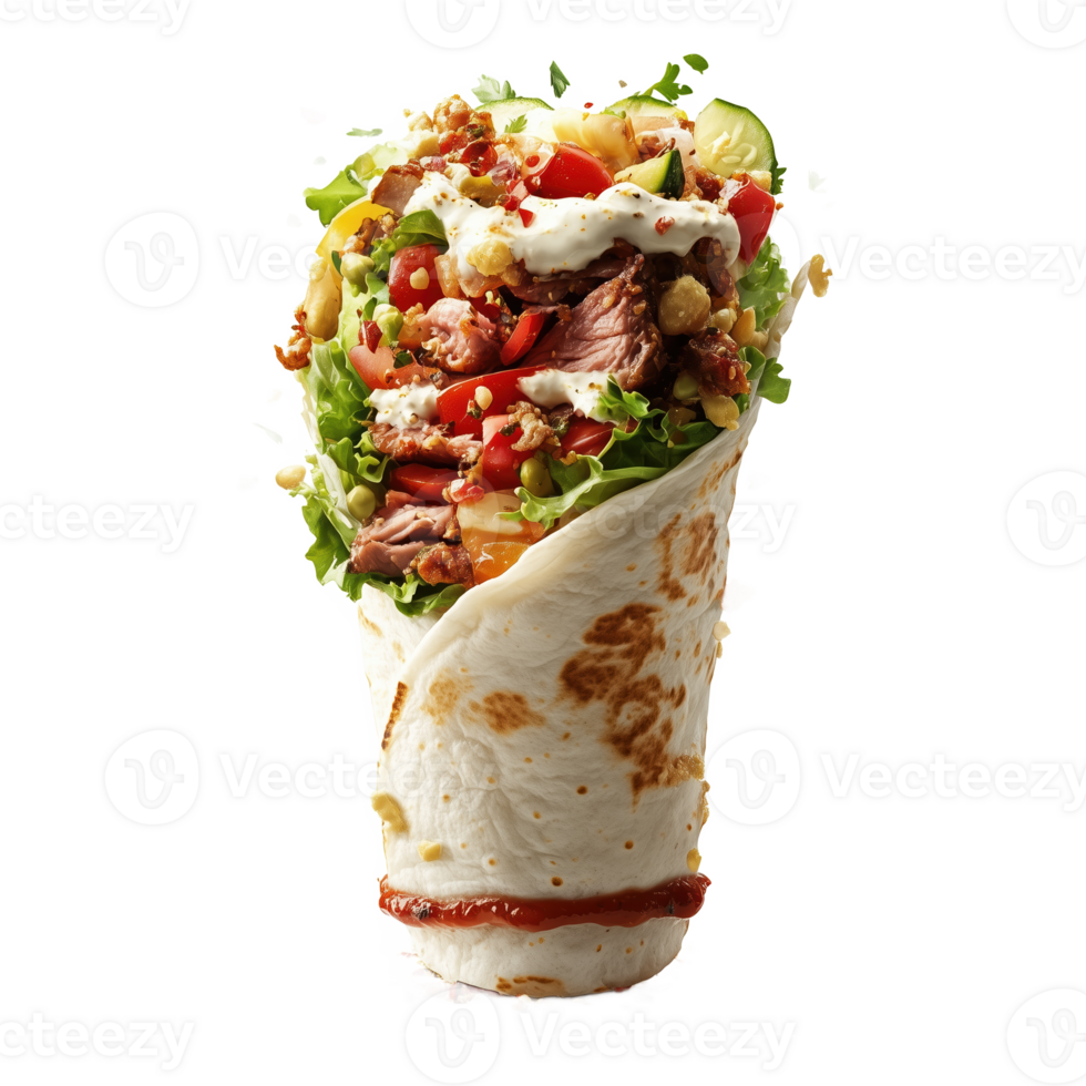 Delightful gyros wrap loaded with fresh ingredients ready to enjoy png