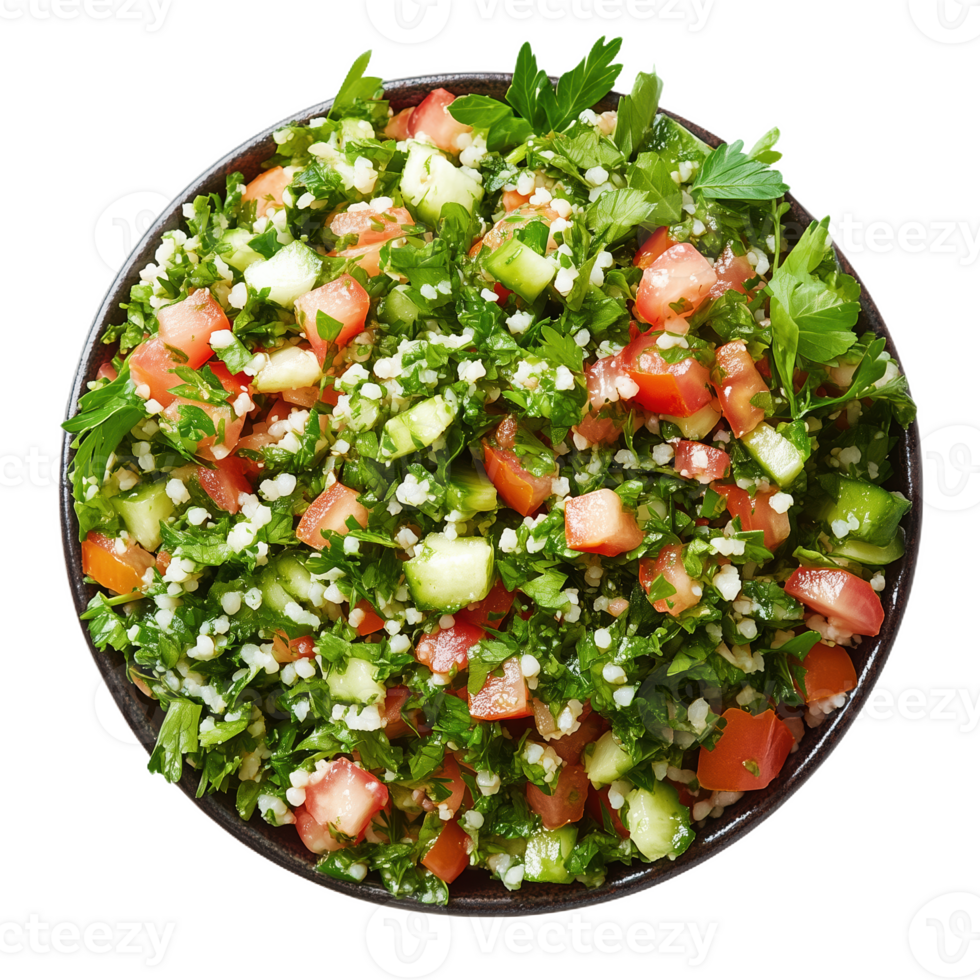 Fresh tabbouleh salad prepared with parsley tomatoes and bulgur wheat png