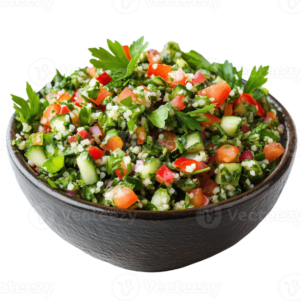 Fresh tabbouleh salad served in a rustic bowl with vibrant ingredients and herbs png