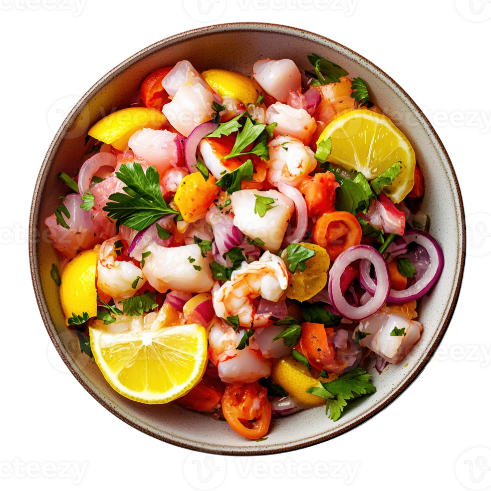 Caribbean ceviche served fresh with citrus and colorful vegetables png