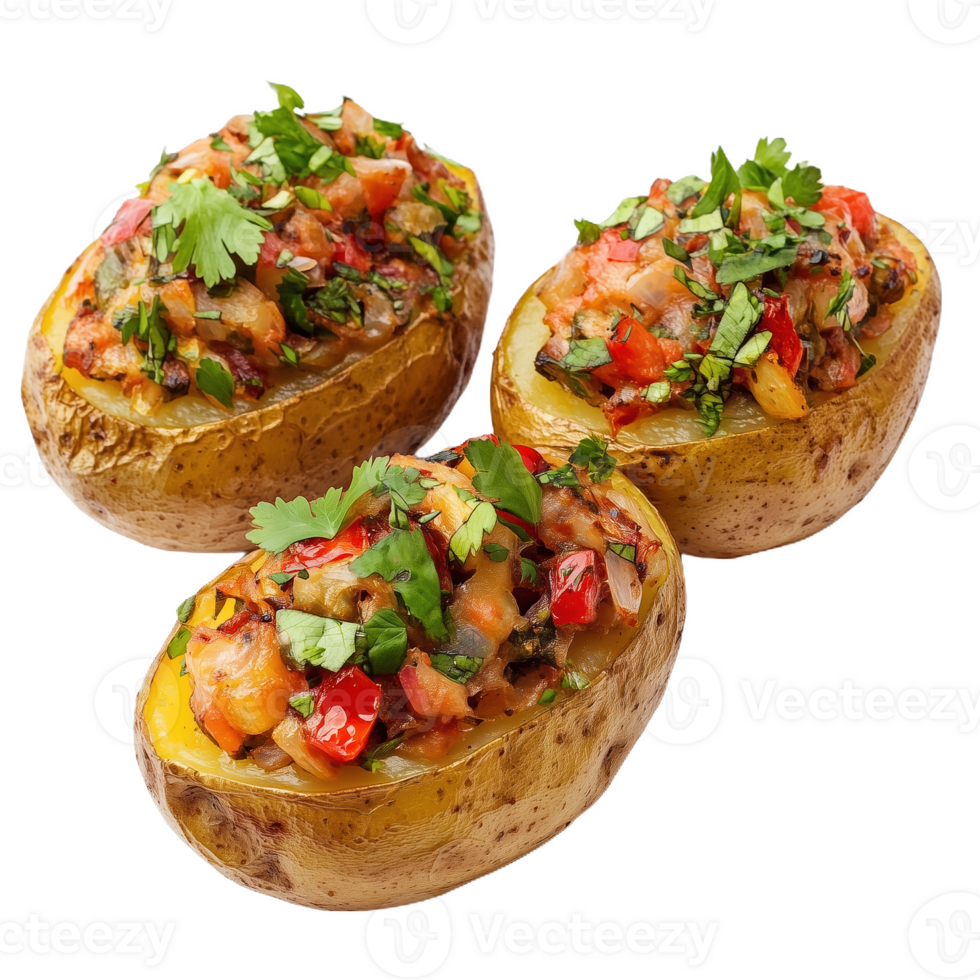 Deliciously stuffed papa relanchada with fresh toppings and herbs for a tasty treat png