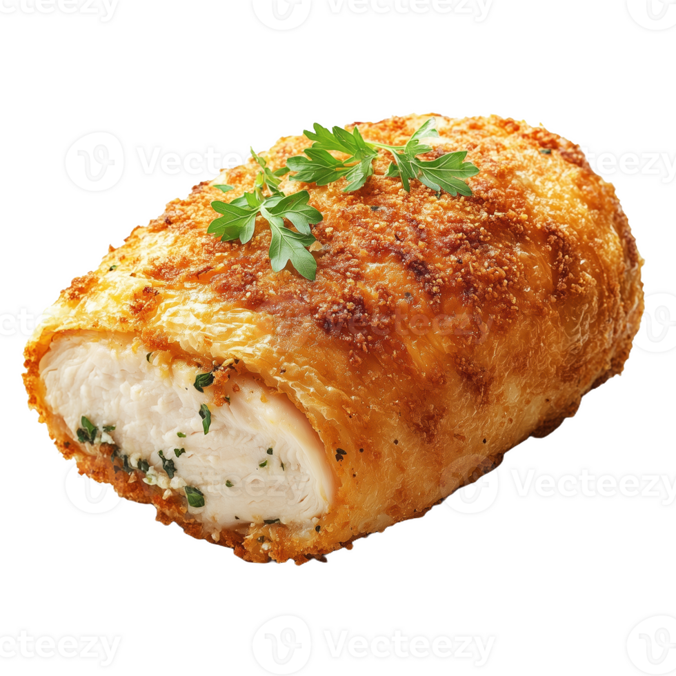 Deliciously crafted Russian chicken Kiev served with fresh herbs and golden crust png