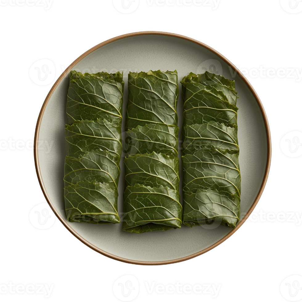 Deliciously prepared dolmades stuffed with flavorful rice and herbs on a plate png
