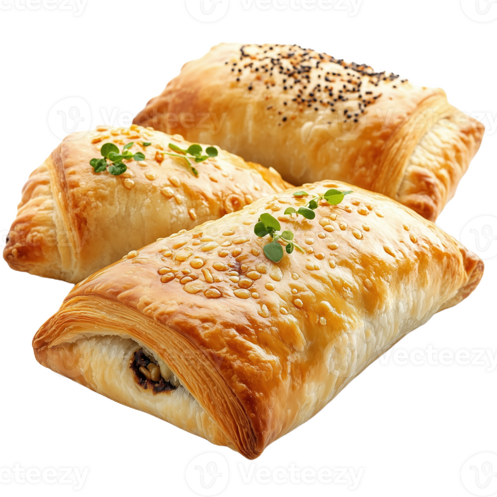 Lifelike image of delicious stuffed pastrys with various toppings ready to enjoy png
