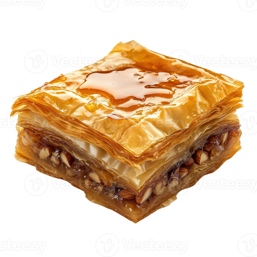 Delicious and authentic Turkish baklava layered with honey and nuts png