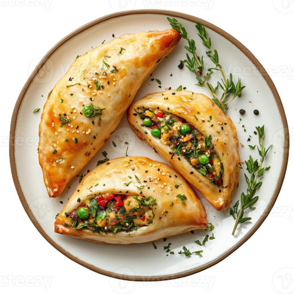 Vartas traditional dish featuring golden pastry and colorful vegetable filling png