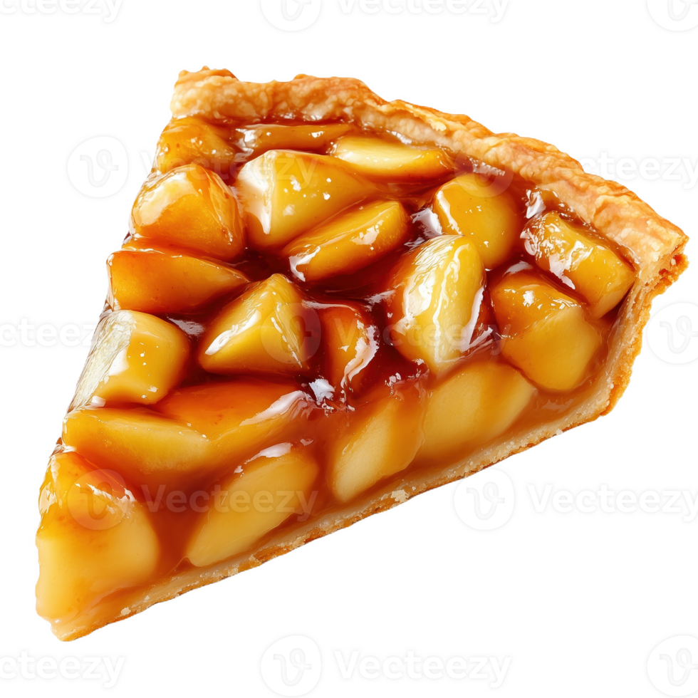 Delicious slice of Tarte Tatin with caramelized apples and flaky crust on white background png