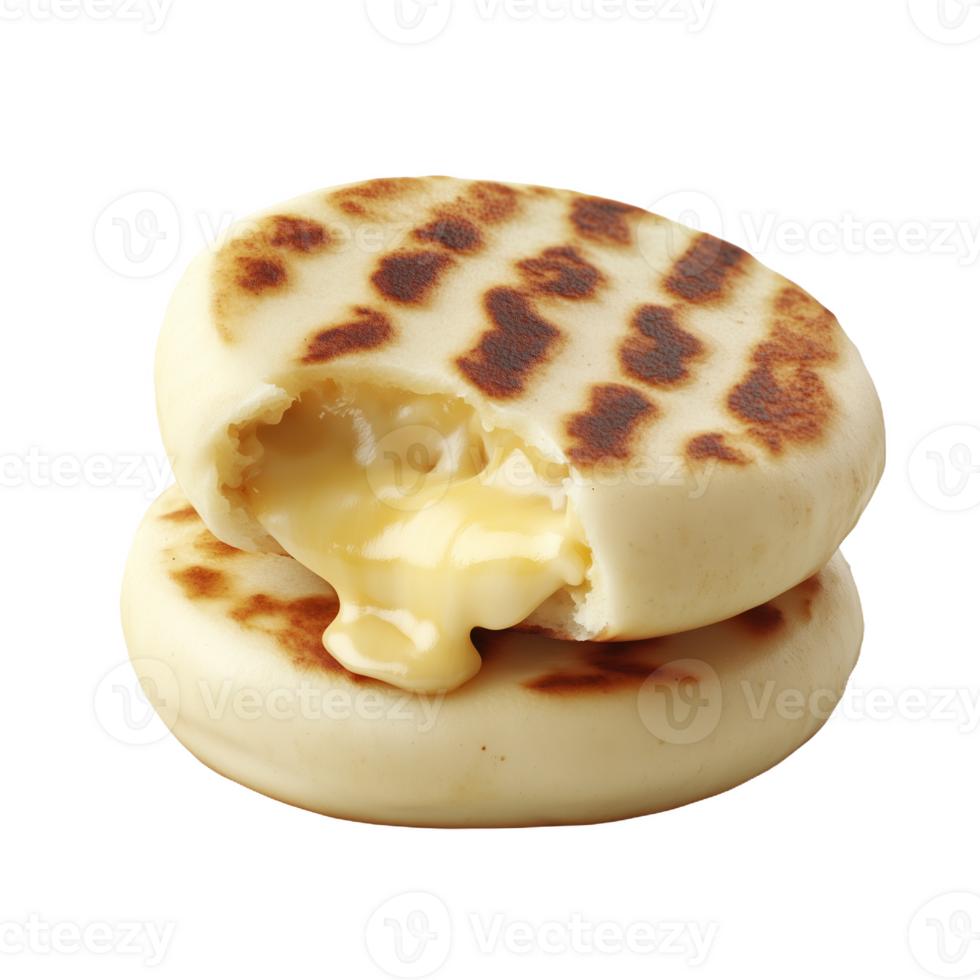 Delicious arepas de queso filled with melted cheese on a white background png