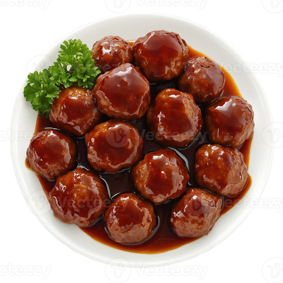 Savory Australian meatballs served with rich sauce in a white bowl png