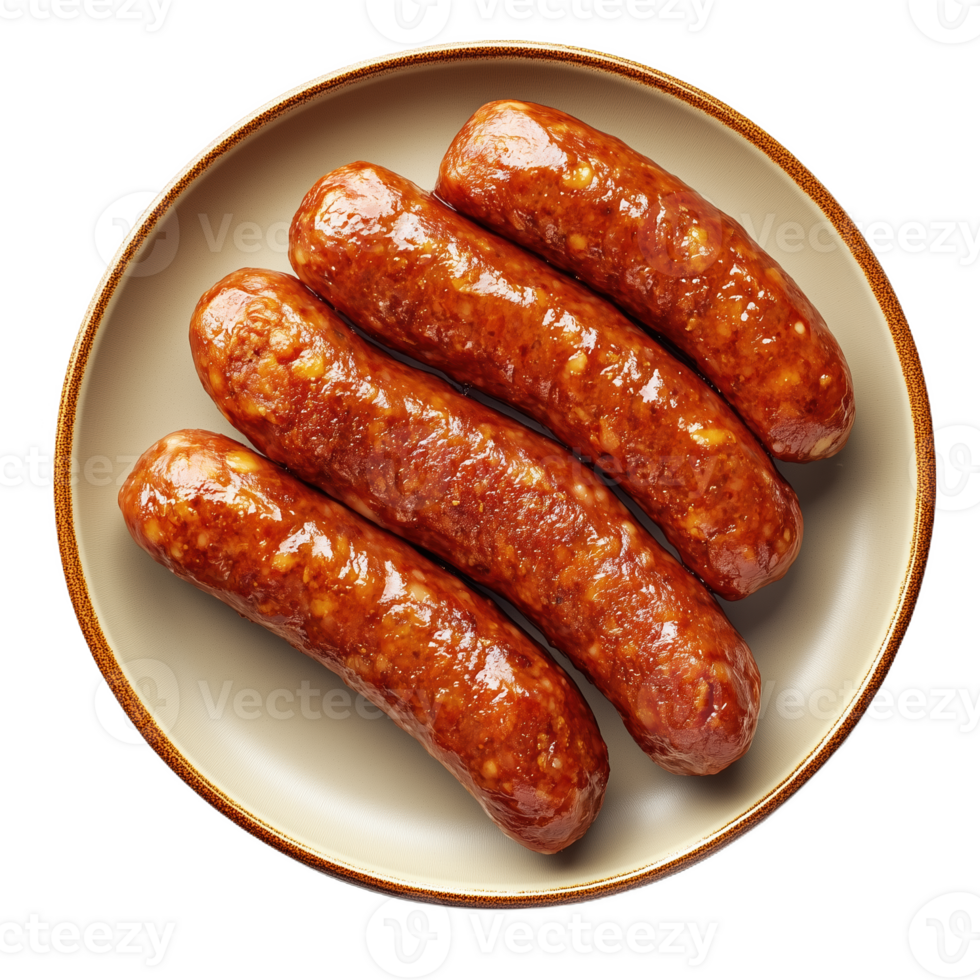 Delicious chorizo sausages arranged neatly on a plate ready for serving png