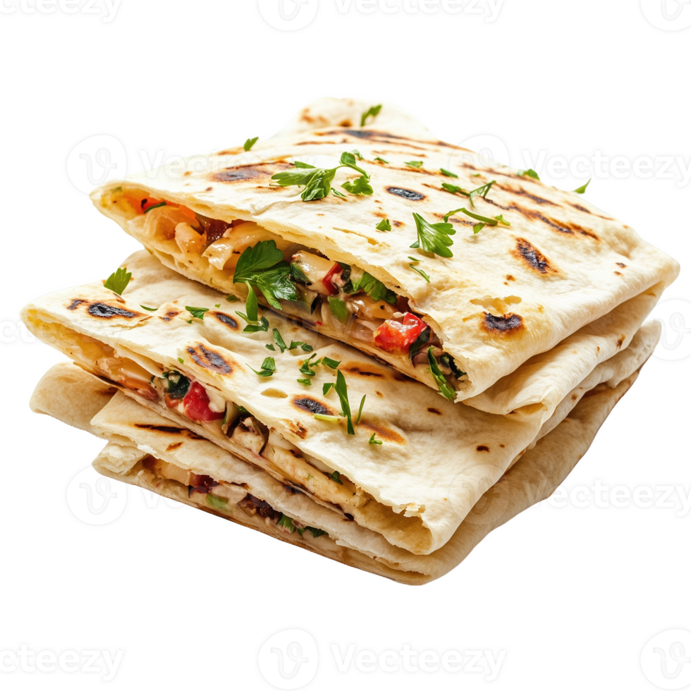 Lavash Papua flatbread stacked with fresh herbs and colorful vegetables png