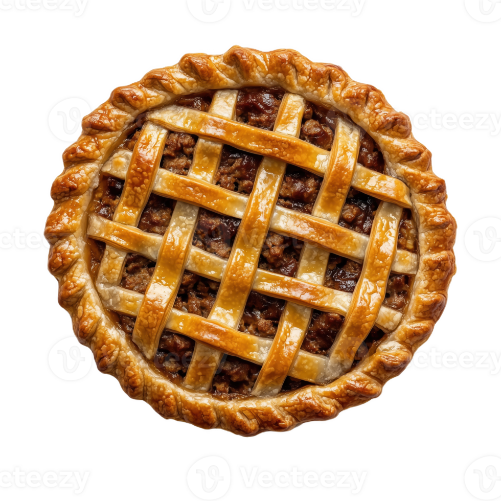 Flaky meat pie with a golden crust displayed on a white background png