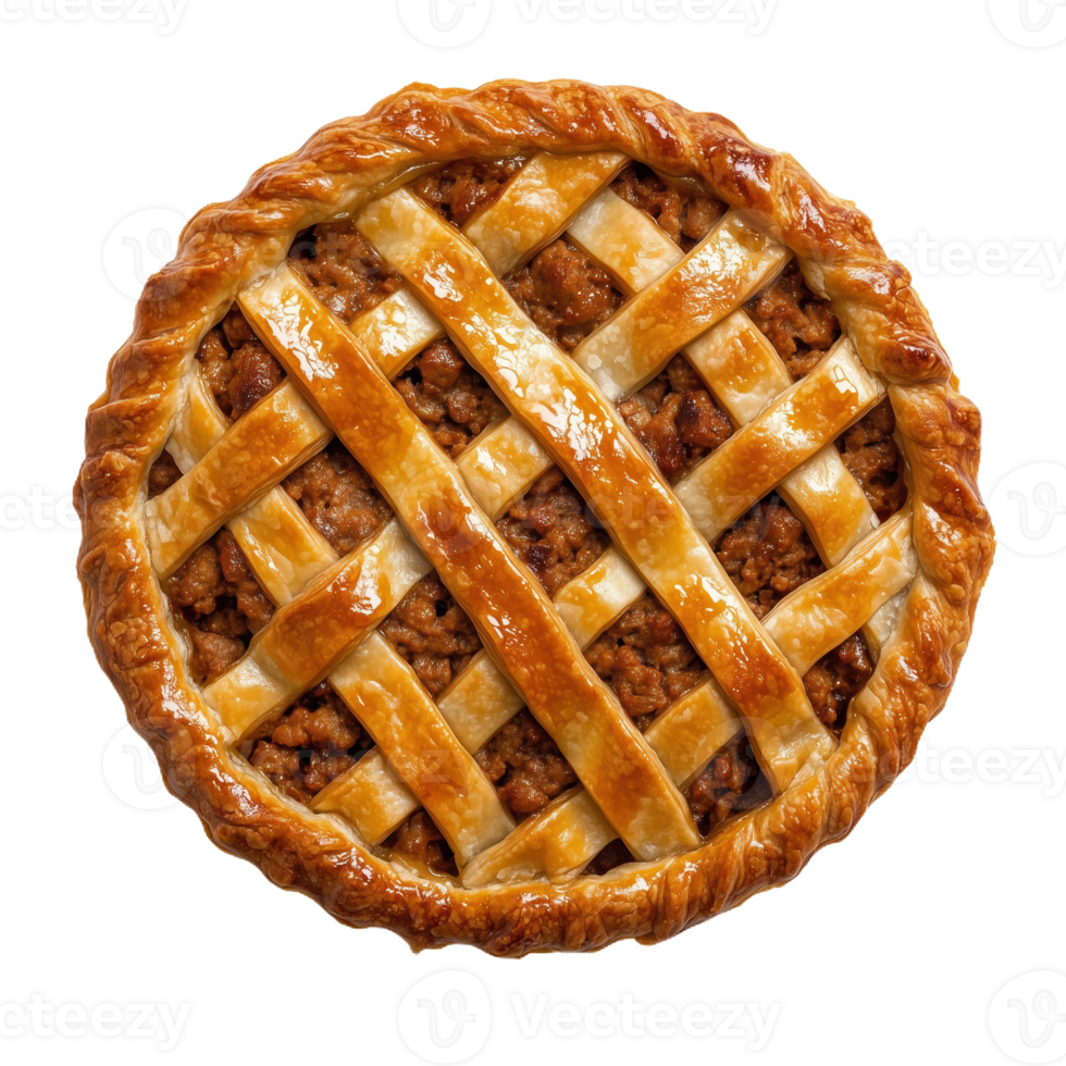 Delicious meat pie with flaky crust on a rustic wooden table png