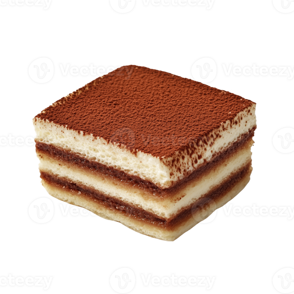 Delicious tiramisu slice dusted with cocoa in a cozy cafe setting png
