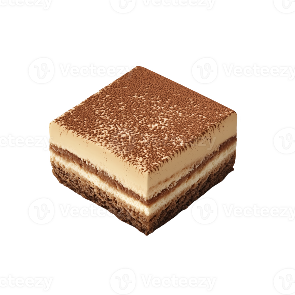 Indulgent slice of tiramisu dessert topped with cocoa powder png