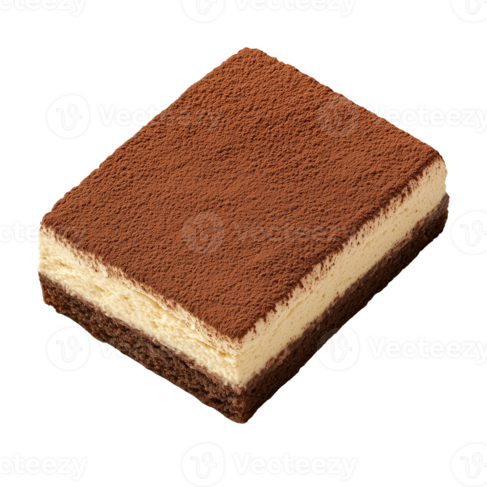Delicious tiramisu slice dusted with cocoa powder and ready to be enjoyed png