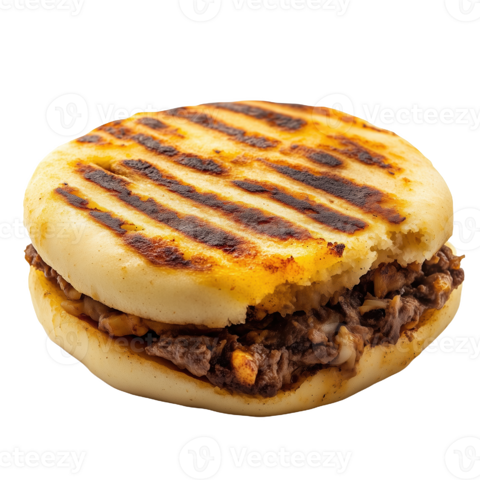 Delicious arepa dominicana stuffed with tender beef and cheese png