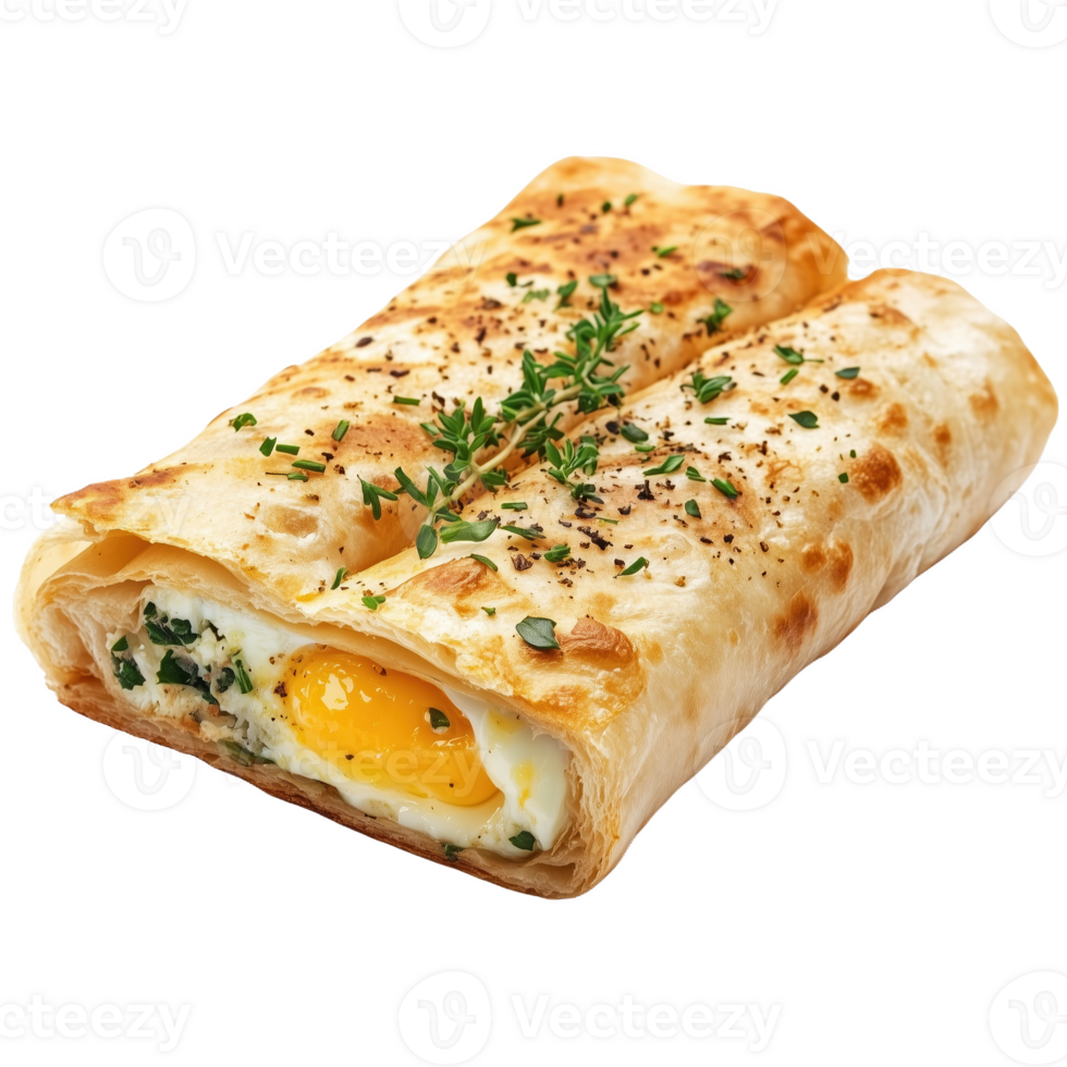 Savory roll filled with egg and spices served as a breakfast delicacy png
