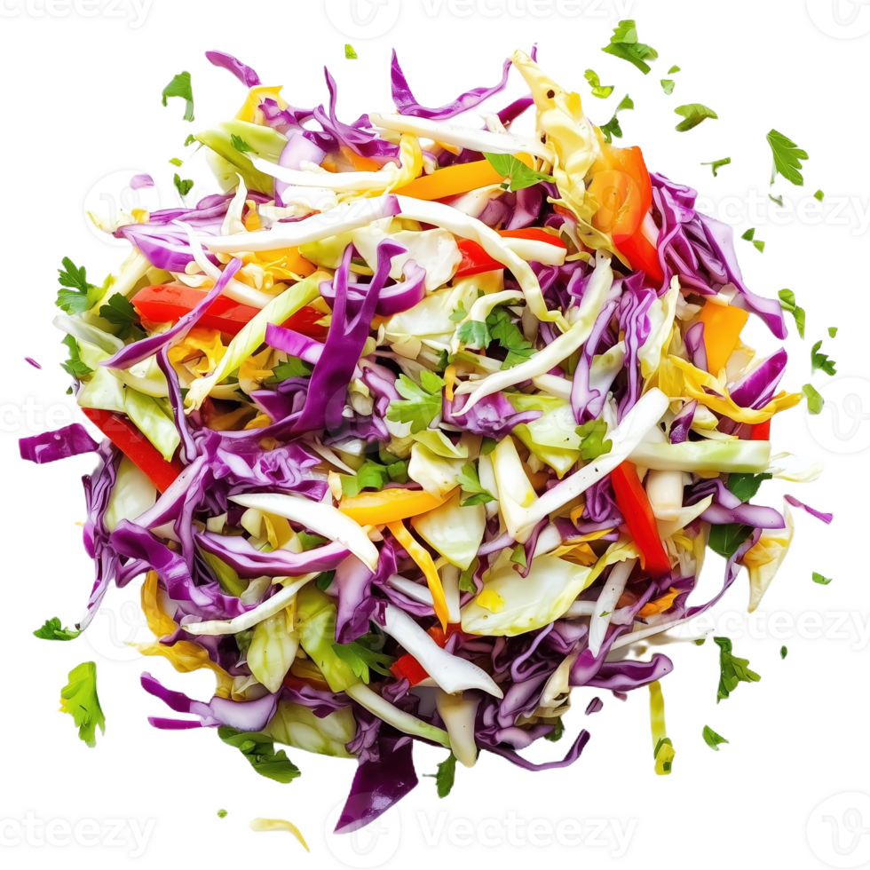 Vibrant cabbage salad featuring colorful mix of fresh vegetables garnished with herbs png