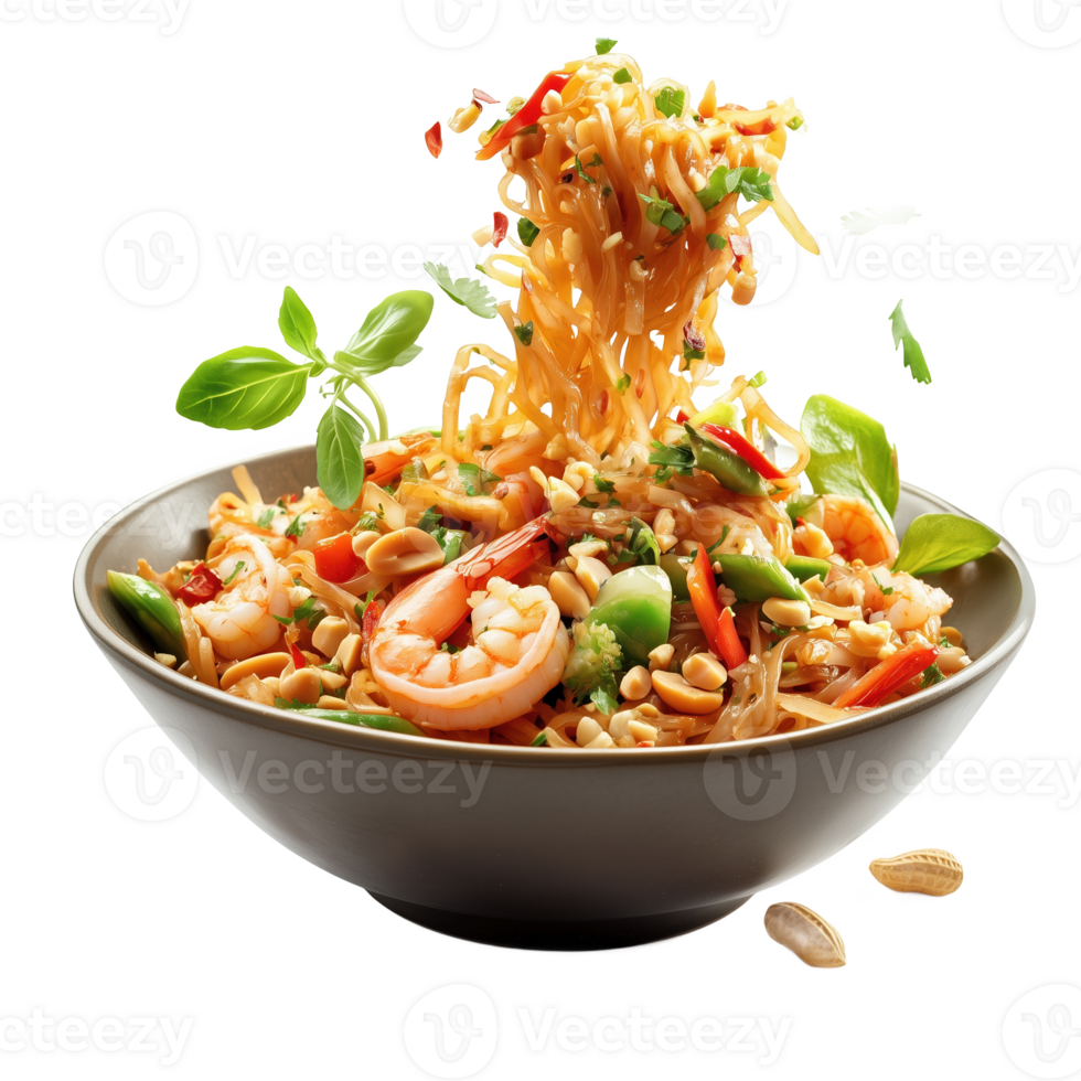 Pad thai noodles tossed with fresh ingredients garnish for a vibrant dish png