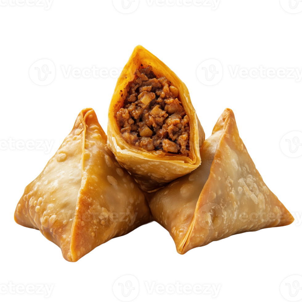 Sambusa stuffed with savory filling arranged on a clean surface png