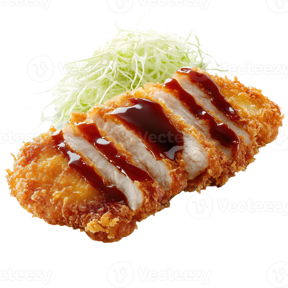 Delicious tonkatsu pork cutlet served with fresh cabbage on a plate png