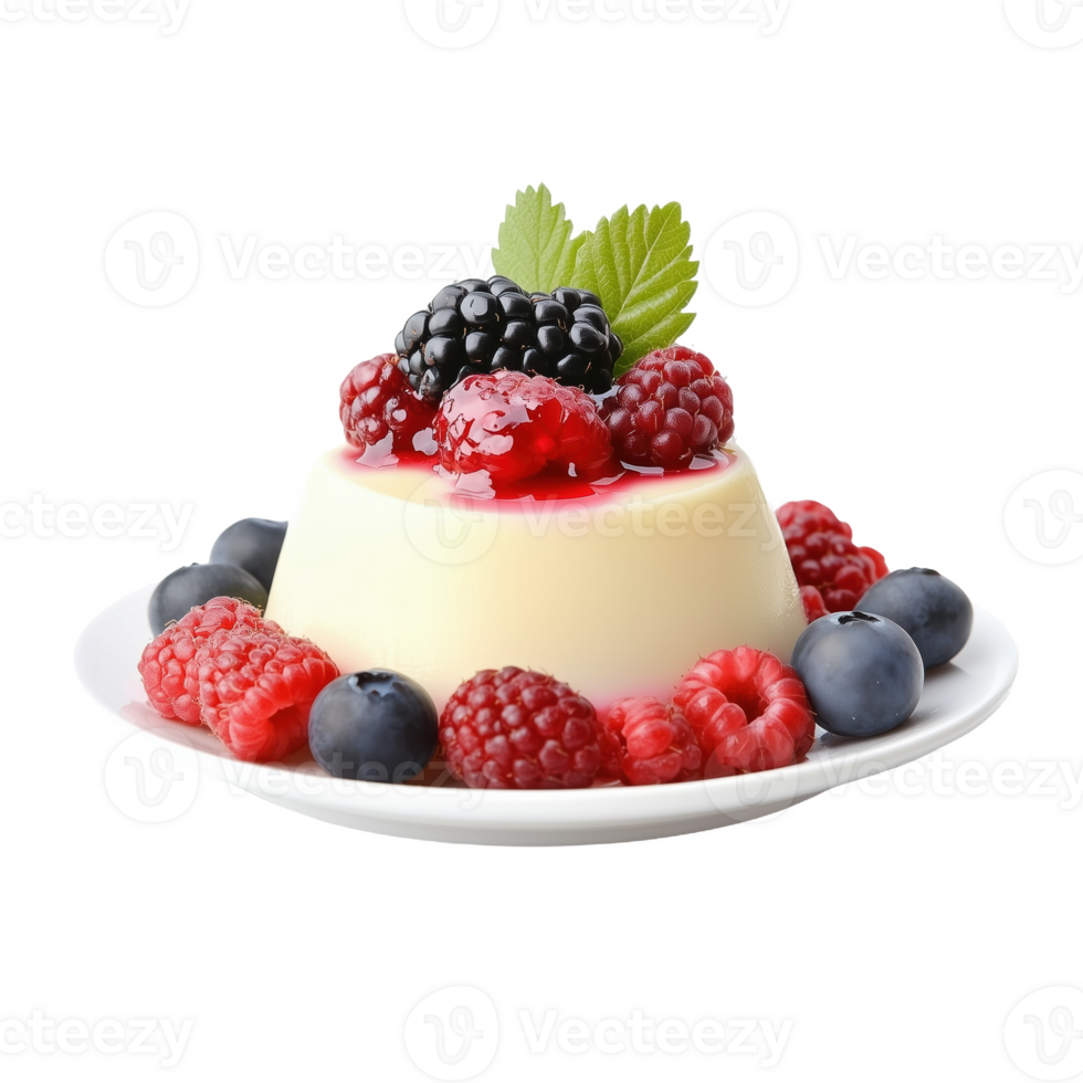 Indulge in delicious panna cotta topped with fresh berries and mint png