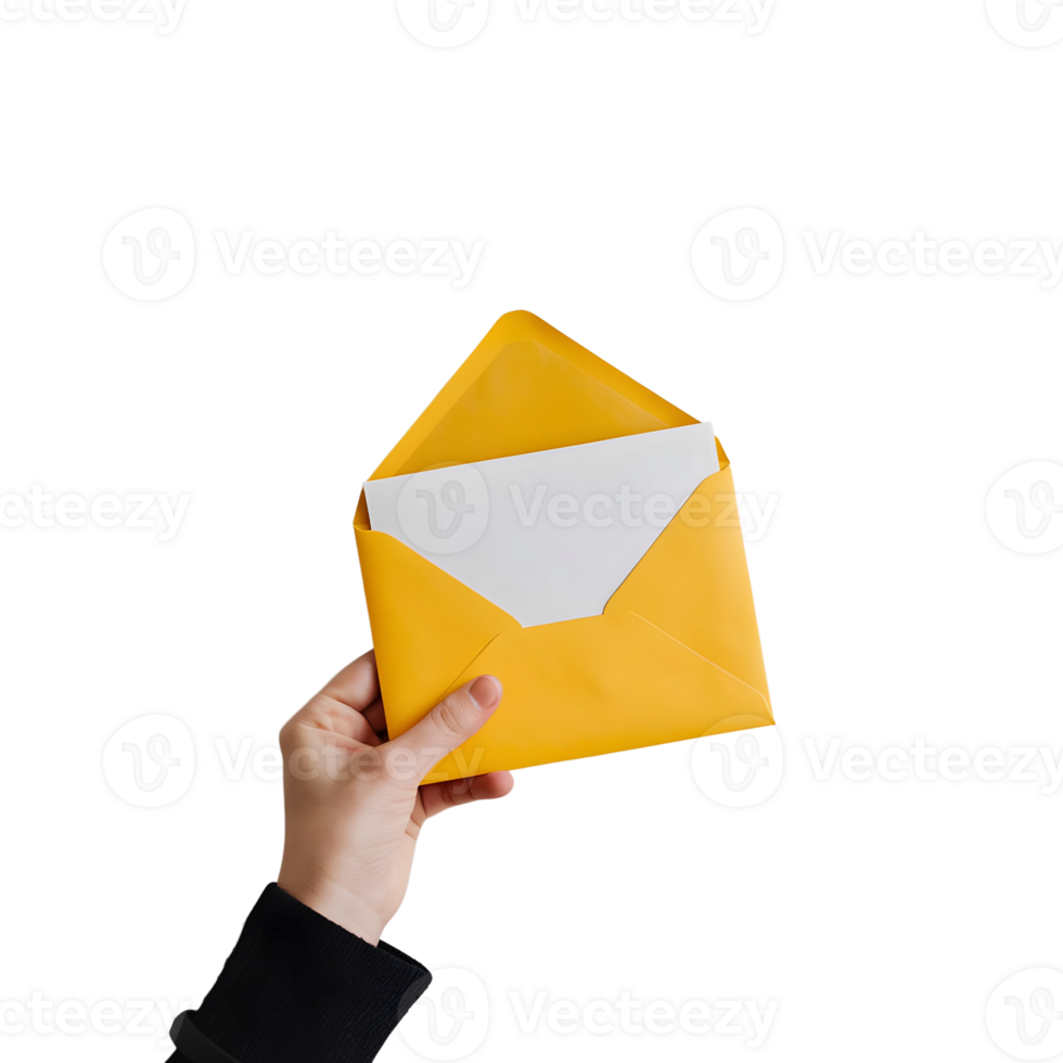 A person holding an envelope with a yellow envelope png