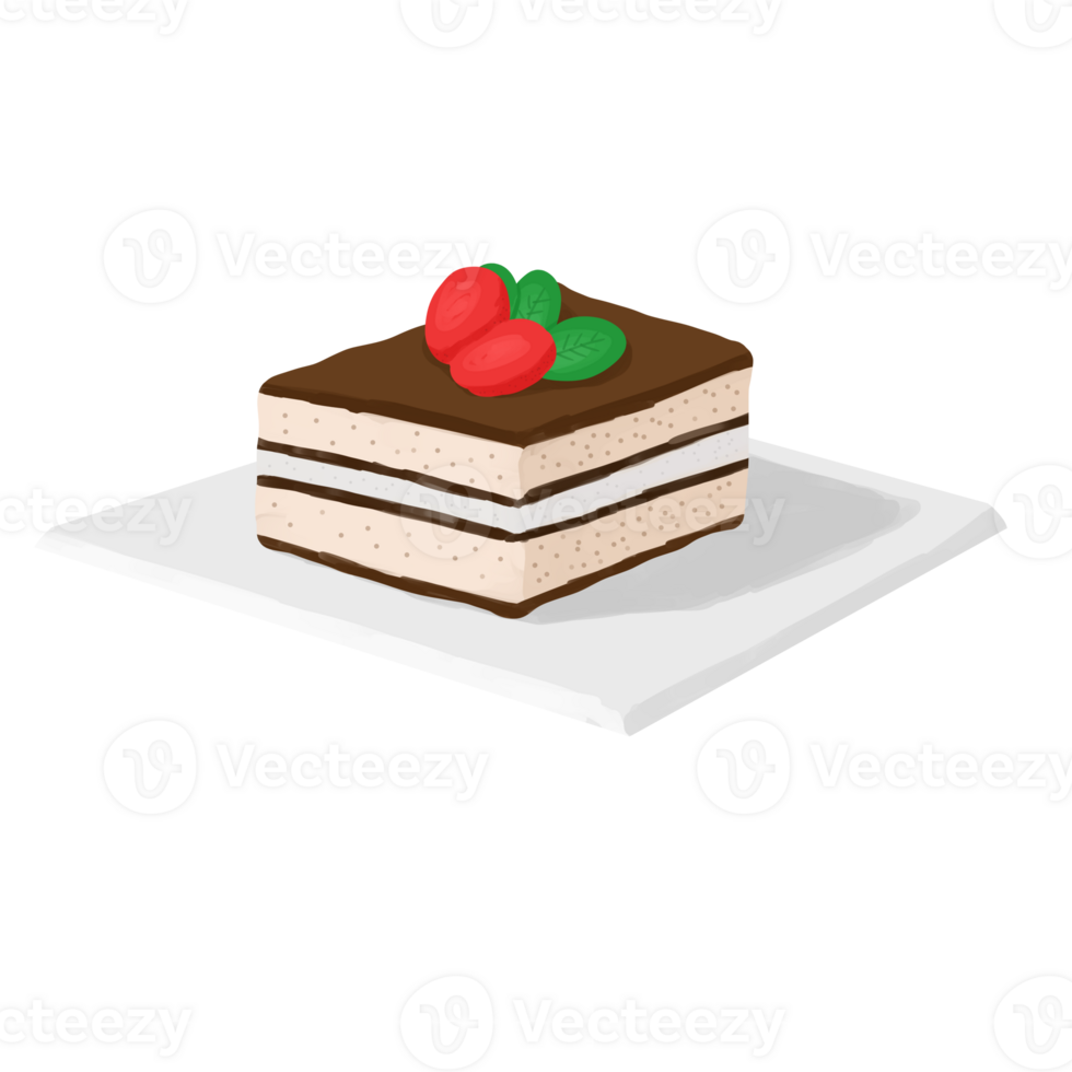 chocolate cake with strawberries on a plate icon, cartoon style png