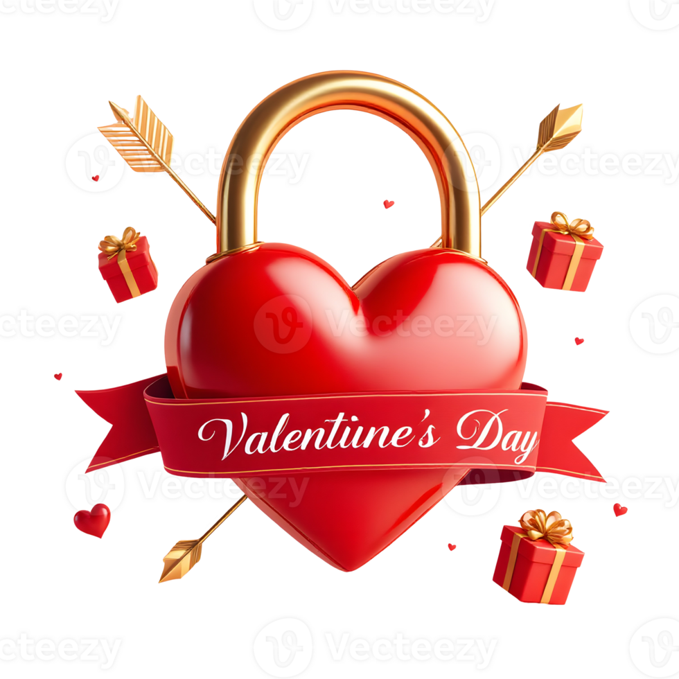 Valentine's day lock with heart and gift boxes png