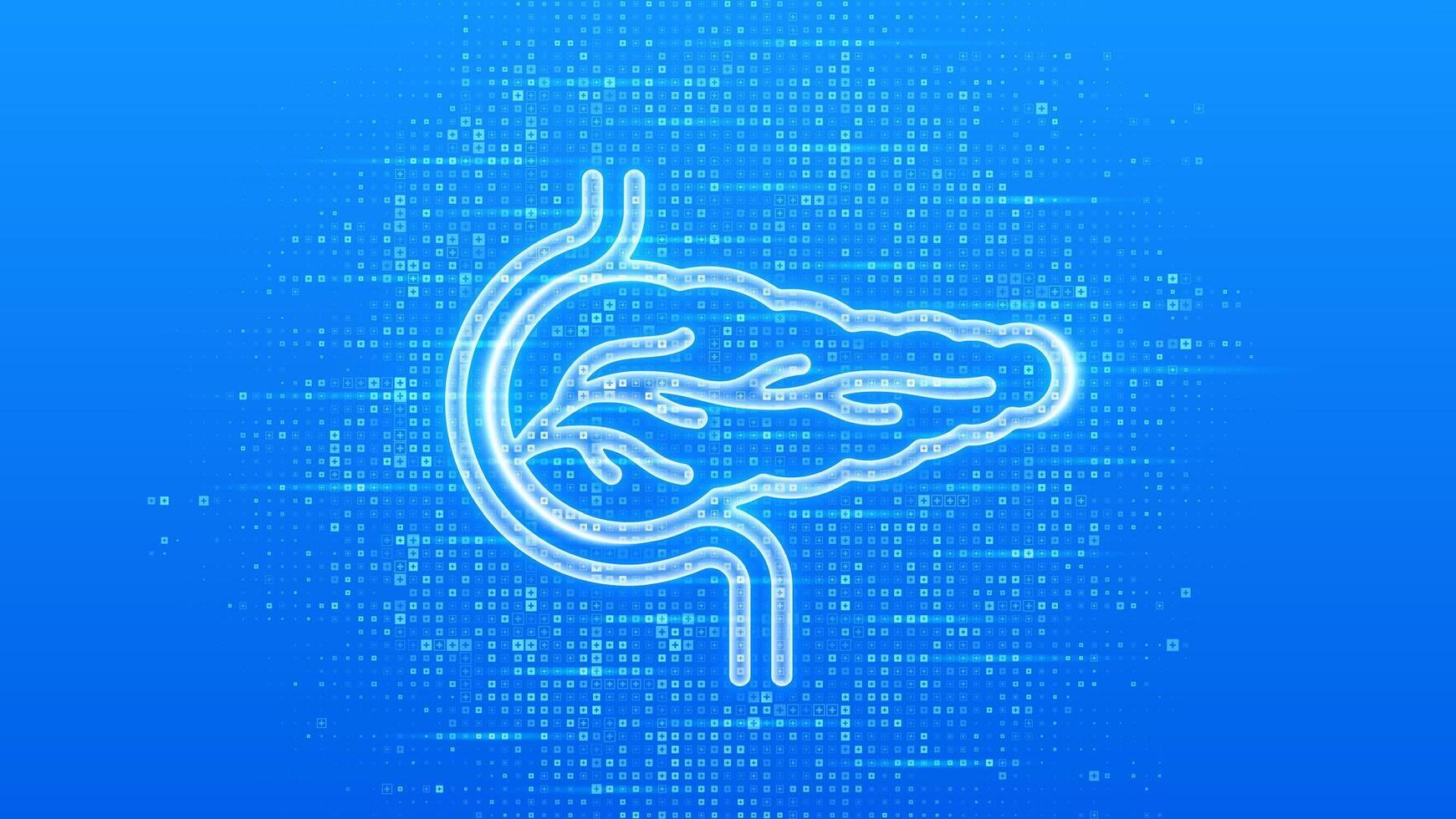 Pancreas icon. Pancreas health, care and protection. Treatment of pancreatic diseases, acute and chronic pancreatitis. Blue medical background made with cross shape symbol. vector