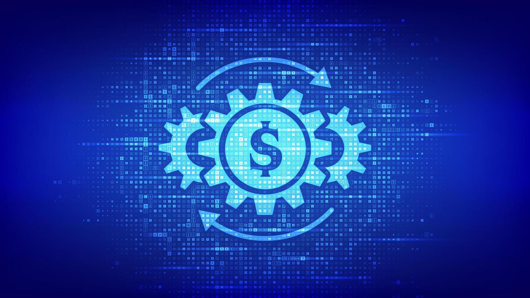 Asset management icon made with currency symbols. Fintech. Business investment banking payment technology concept. Dollar, euro, yen, pound icons. Background with currency signs. illustration. vector