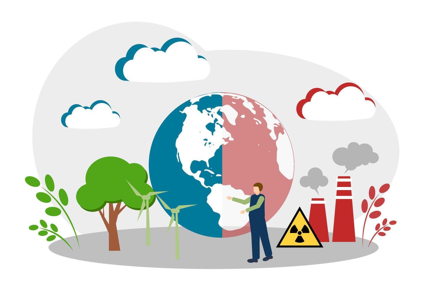 The concept of ecological disaster, green energy, nuclear energy and nature protection vector