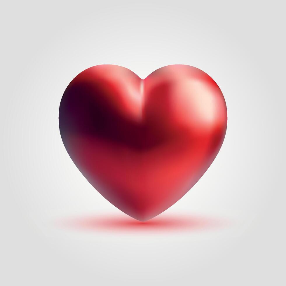 Metallic red heart isolated on white background. Mesh gradient icon. Love romantic design. Template for holiday cards, Valentine's day, happy wedding. vector