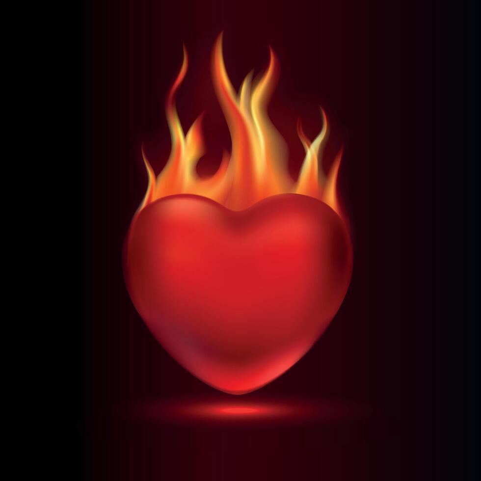 Glossy red heart on dark background. Mesh gradient icon. Love romantic design. Template for holiday cards, Valentine's day, happy wedding. vector